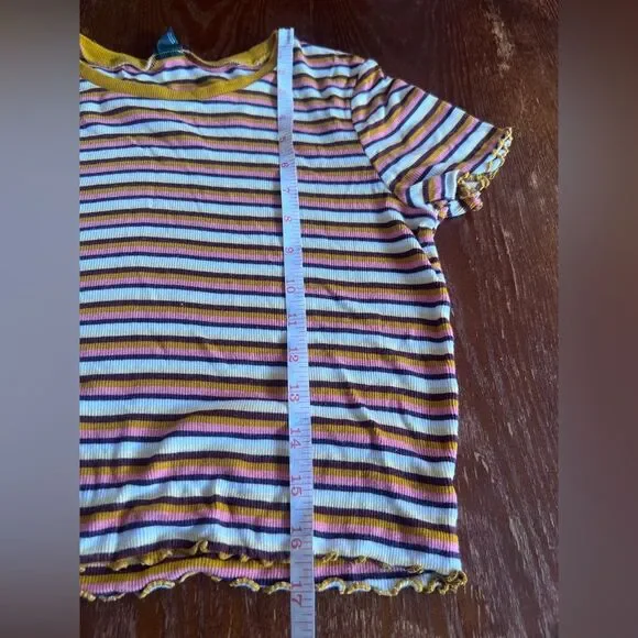 Wild Fable || Women’s Multicolor Striped Crop Casual Summer Top Ruffle Hem M - Picture 4 of 6